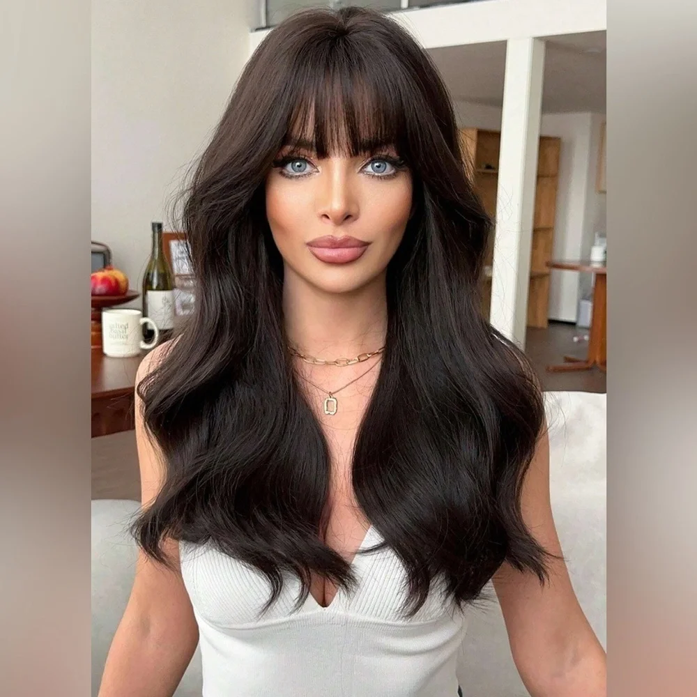 Rich Dark Chocolate Medium Lenght Wig - Calssic wig cap